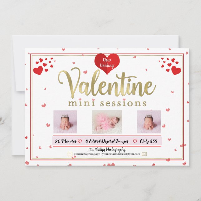 Gold Valentine Mini Sessions Photography Photo  Invitation (Front)