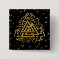 Gold Valknut Symbol on Runes Pattern