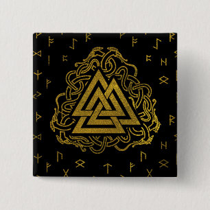 Gold Valknut Symbol on Runes Pattern 15 Cm Square Badge