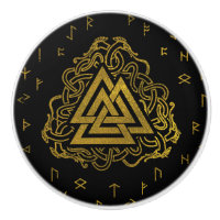 Gold Valknut Symbol on Runes Pattern
