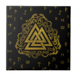 Gold Valknut Symbol on Runes Pattern Tile<br><div class="desc">Gold Valknut Symbol on Runes Pattern</div>