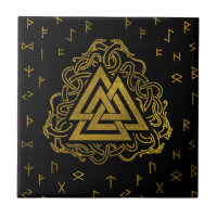 Gold Valknut Symbol on Runes Pattern
