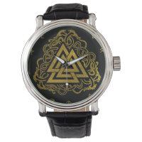 Gold Valknut Symbol on Runes Pattern