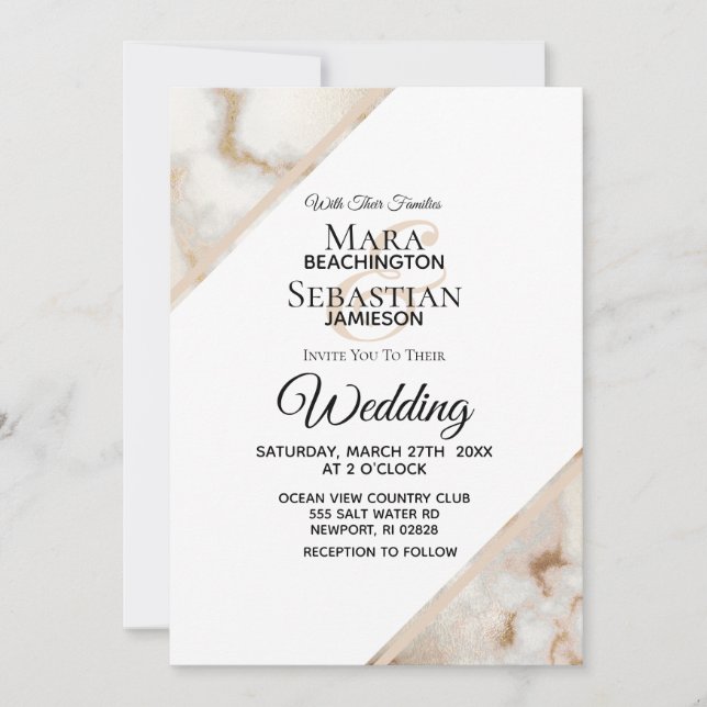*~* Gold Vein Marble Artistic AR2 Wedding Invitation (Front)