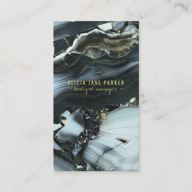 Gold veined blue marble gem stone boutique jewelle business card (Front)