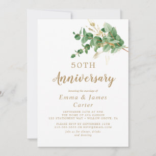 Gold Veined Eucalyptus 50th Wedding Anniversary  Invitation