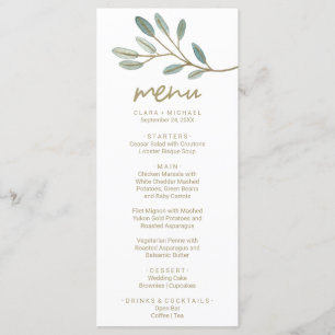 Gold Veined Eucalyptus Dinner Menu Card