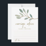 Gold Veined Eucalyptus Marriage Advice Cards<br><div class="desc">These gold veined eucalyptus marriage advice cards are the perfect activity for an elegant wedding reception or bridal shower. The simple and dainty design features faux gold glitter layering the branches of olive green leaves. Personalise these cards with the name of the bride and groom.</div>
