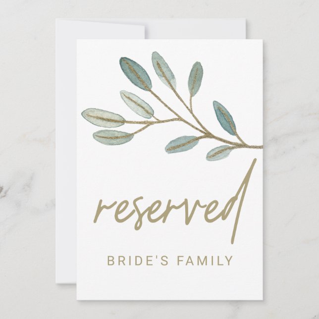 Gold Veined Eucalyptus Reserved Sign (Front)
