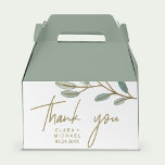Gold Veined Eucalyptus Thank You Favour Box<br><div class="desc">This gold veined eucalyptus thank you favour box is perfect for an elegant wedding. The simple and dainty design features faux gold glitter layering the branches of olive green leaves. Personalise the favour box with your name and the date. Please Note: This design does not feature real gold glitter. It...</div>
