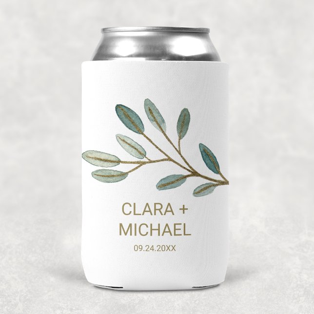 Gold Veined Eucalyptus Wedding Favour Can Cooler (Creator Uploaded)