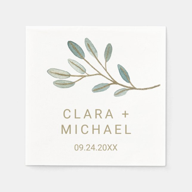 Gold Veined Eucalyptus Wedding Napkin (Front)