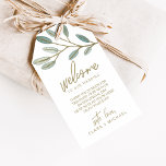 Gold Veined Eucalyptus Wedding Welcome Gift Tags<br><div class="desc">These gold veined eucalyptus wedding welcome gift tags are perfect for an elegant wedding. The simple and dainty design features faux gold glitter layering the branches of olive green leaves. Personalise the tags with the location of your wedding, a short welcome note, your names, and wedding date. These tags are...</div>