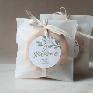 Gold Veined Eucalyptus Welcome Wedding Classic Round Sticker