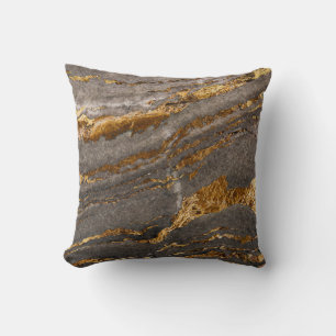 Gold-veined grey marble textured background. cushion