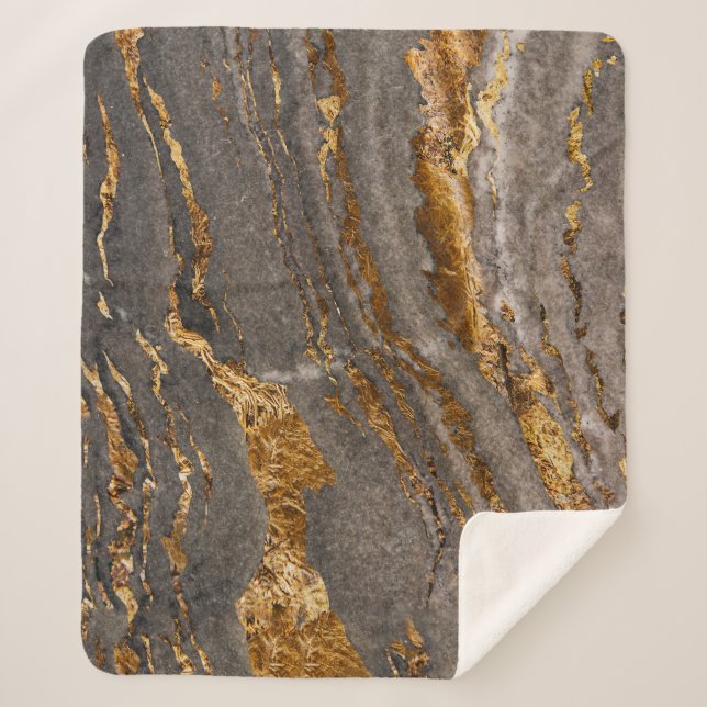 Gold-veined grey marble textured background. sherpa blanket (Front)