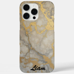 Gold Veins in Grey Marble iPhone 16 Pro Max Case