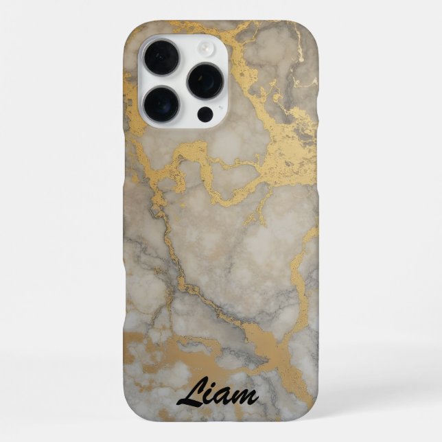Gold Veins in Grey Marble iPhone Case (Back)