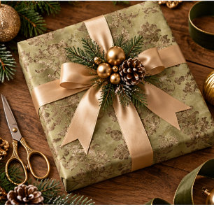Gold Velvet Damask Holiday Wrapping Paper