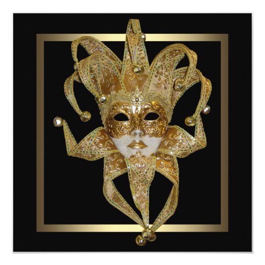 Gold Venetian Mardi Gras Mask Masquerade Party Card