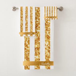 Gold Vertical Glitter Boho Stripes Collection Bath Towel Set