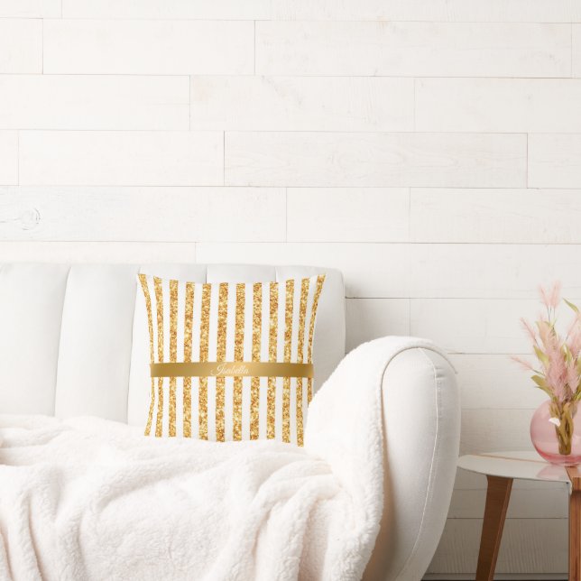 Gold Vertical Glitter Boho Stripes Collection Cushion (Couch)