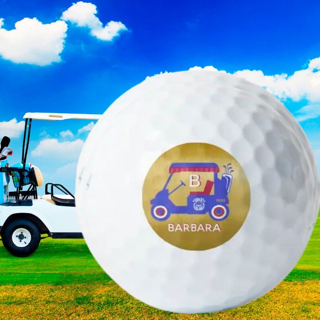 Gold & Very Blue Golf Cart Custom Monogram Name    Golf Balls (Creator Uploaded)