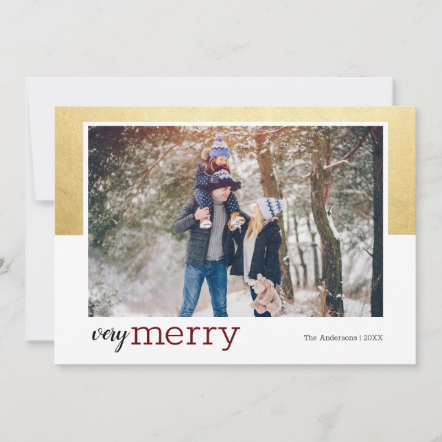 Gold Very Merry Photo Holiday Card (Front)