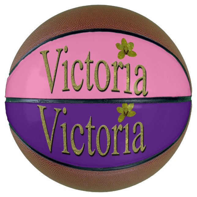 Gold Victoria Name Made With Golden Orchids, Basketball (Front)