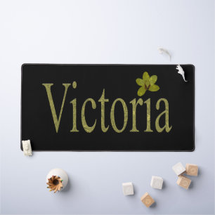 Gold Victoria Name Made With Golden Orchids, Desk Mat