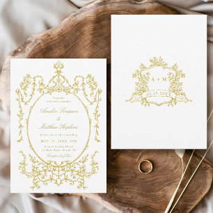 Gold Victorian Floral Frame Wedding            Invitation