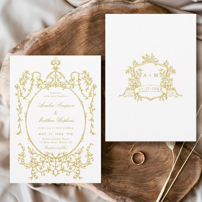 Gold Victorian Floral Frame Wedding            Invitation (Front & Back)