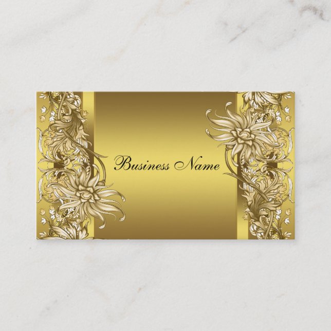 Gold Victorian Flower Elegant Gold Business Card (Front)