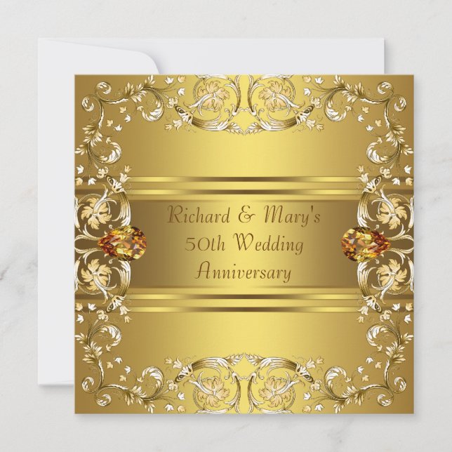 Gold Victorian Flowers Gold 50th Anniversary Invitation (Front)