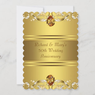Gold Victorian Flowers Gold 50th Anniversary Invitation