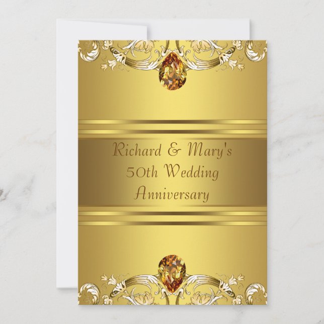 Gold Victorian Flowers Gold 50th Anniversary Invitation (Front)
