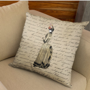 Gold Victorian Vintage Steampunk Woman Lady Cushion