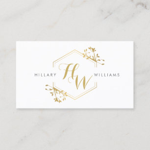 Gold Vine and Leaf Monogram Emblem Business Card