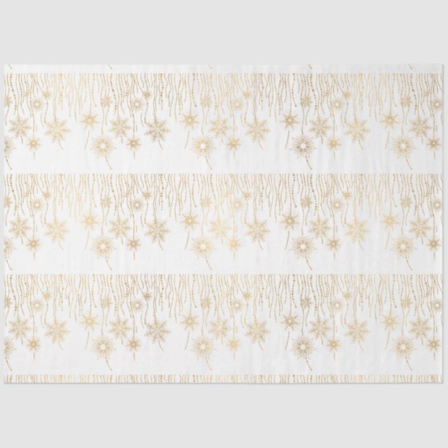 Gold Vines and Hanging Flowers White Christmas Tissue Paper (Front)