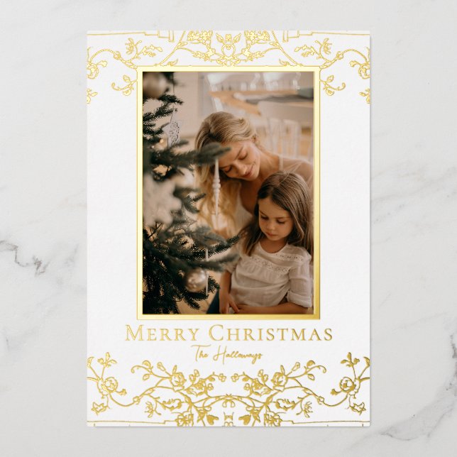Gold Vines One Large Photo Foil Holiday Card (Front)