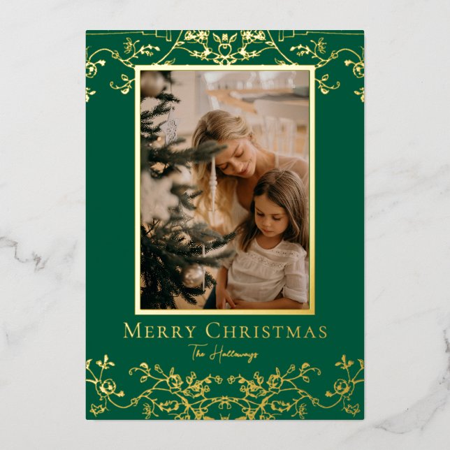 Gold Vines One Large Photo Foil Holiday Card (Front)