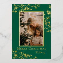 Gold Vines One Photo Frame Foil Holiday Card