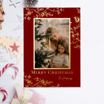 Gold Vines One Photo Frame Foil Holiday Card