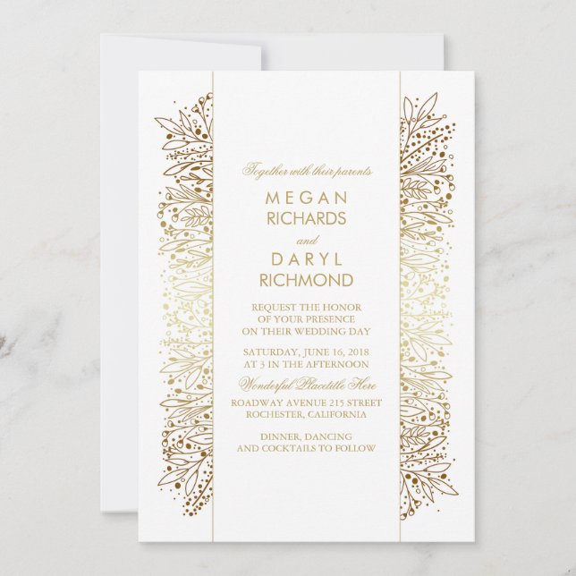Gold Vintage Baby's Breath - Filigree Wedding Invitation (Front)