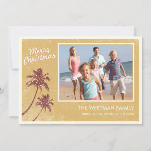 Gold Vintage Beach Photo Christmas Cards