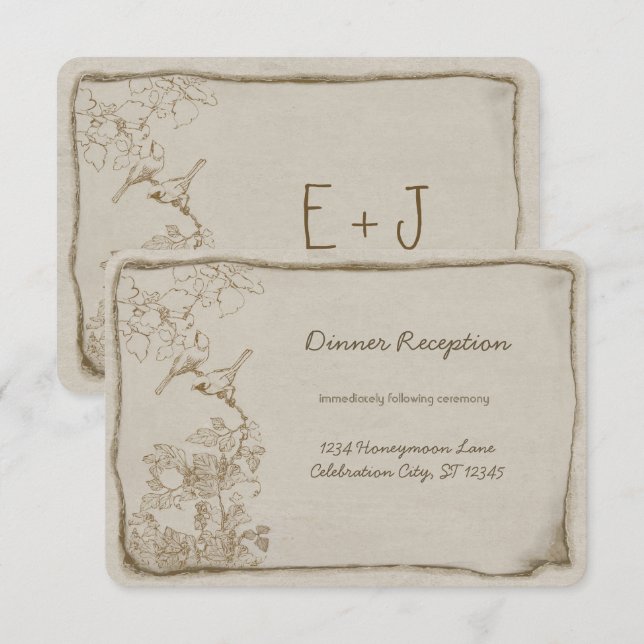 Gold Vintage Birds Aged Parchment Wedding Invite (Front/Back)