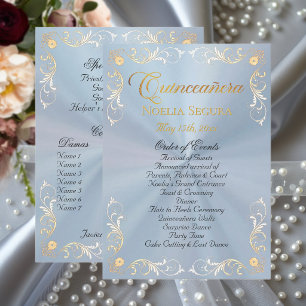 Gold Vintage Border Quinceanera - Pastel Blue Programme