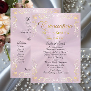 Gold Vintage Border Quinceanera - Pastel Pink Programme