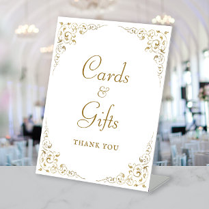 Gold Vintage Botanical Wedding Cards and Gifts Pedestal Sign