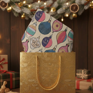 Gold Vintage Christmas Ornaments Pattern Tissue Paper